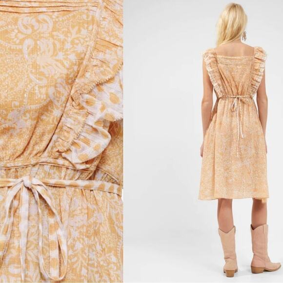 French Connection Orange Floral Square Neck Mini Dress Size 10 Ruffle Strap - Picture 8 of 16